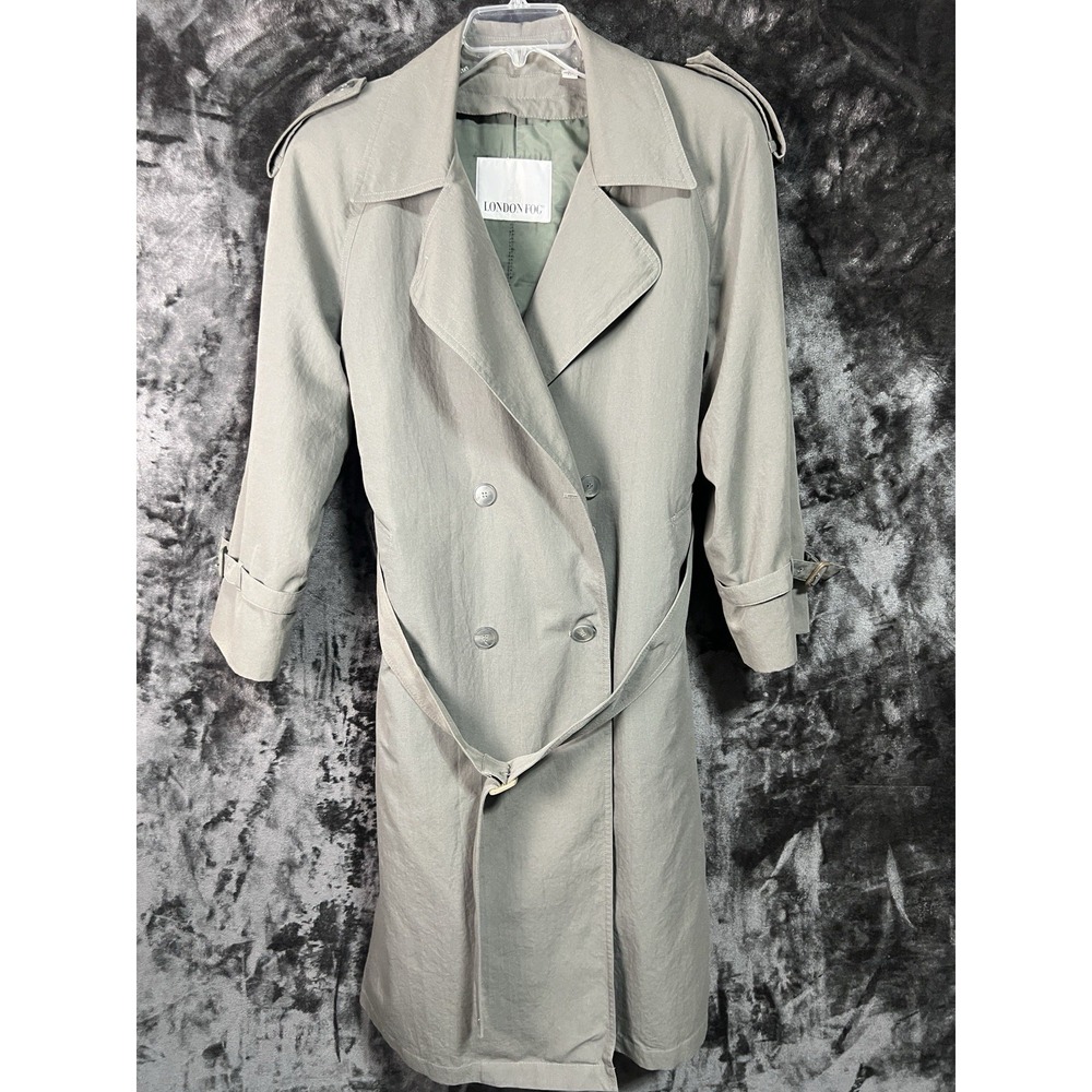 VTG 80's/90's London Fog Trench Coat Size: 10p Sage Green Belted Lined Long